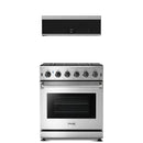 Stainless steel Thor Kitchen appliance package with 30-inch range, over-the-range microwave