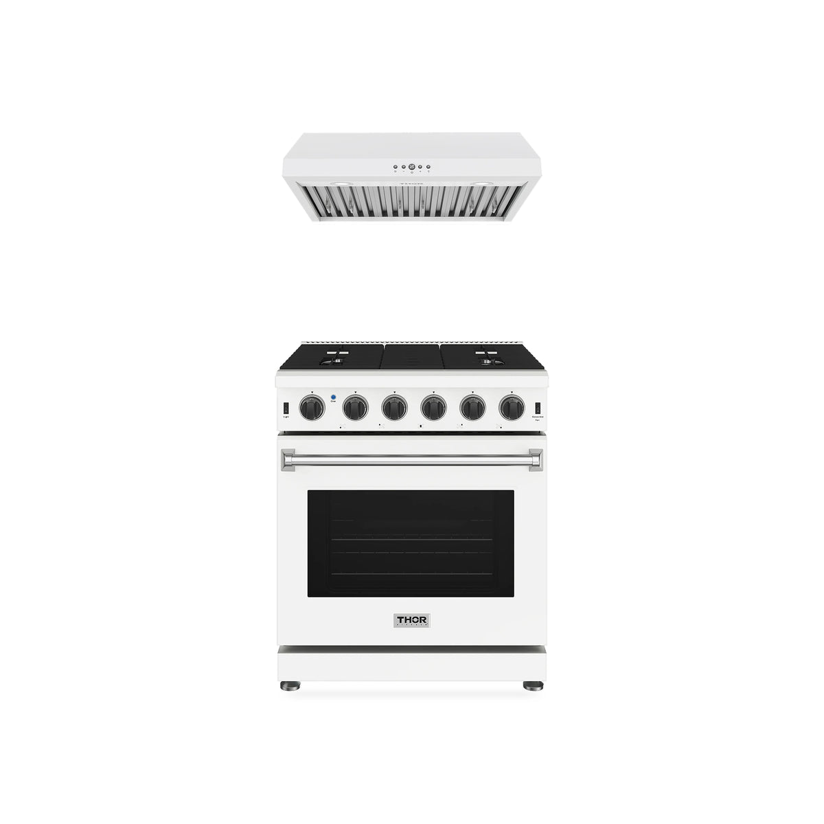 Thor Kitchen 2-Piece Appliance Package - 30-Inch Natural Gas Range & Under Cabinet Hood in White