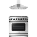 Stainless steel Thor Kitchen appliance package with 36-inch range, range hood