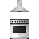 Thor Kitchen 2-Piece Appliance Package - 36-Inch Propane Gas Range  & Premium Wall Mount Hood in Stainless Steel