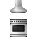 Thor Kitchen 2-Piece Appliance Package - 36-Inch Propane Gas Range  & Pro-Style Wall Mount Hood in Stainless Steel