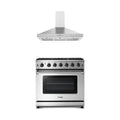 Thor Kitchen 2-Piece Appliance Package - 36-Inch Propane Gas Range & Wall Mount Hood in Stainless Steel