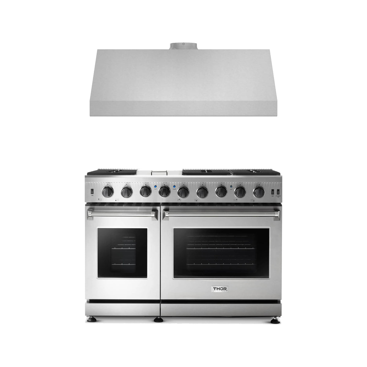 Thor Kitchen 2-Piece Appliance Package - 48-Inch Natural Gas Range & Under Cabinet Hood in Stainless Steel