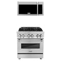 ZLINE 2-Piece Appliance Package - 30-inch Dual Fuel Range and Over-the-Range Microwave in Stainless Steel