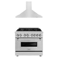 ZLINE 2-Piece Appliance Package - 36-inch Dual Fuel Range and Convertible Wall Mount Range Hood in Stainless Steel