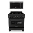 ZLINE 2-Piece Appliance Package - 30-Inch Dual Fuel Range & Over-the-Range Microwave in Black Stainless Steel