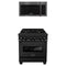 ZLINE 2-Piece Appliance Package - 30-Inch Dual Fuel Range & Over-the-Range Microwave in Black Stainless Steel