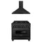 ZLINE 2-Piece Appliance Package - 36-Inch Dual Fuel Range with Brass Burners & Wall Mount Range Hood in Black Stainless Steel