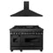 ZLINE 2-Piece Appliance Package - 48-inch Dual Fuel Range with Brass Burners & Convertible Wall Mount Hood Combo in Black Stainless Steel