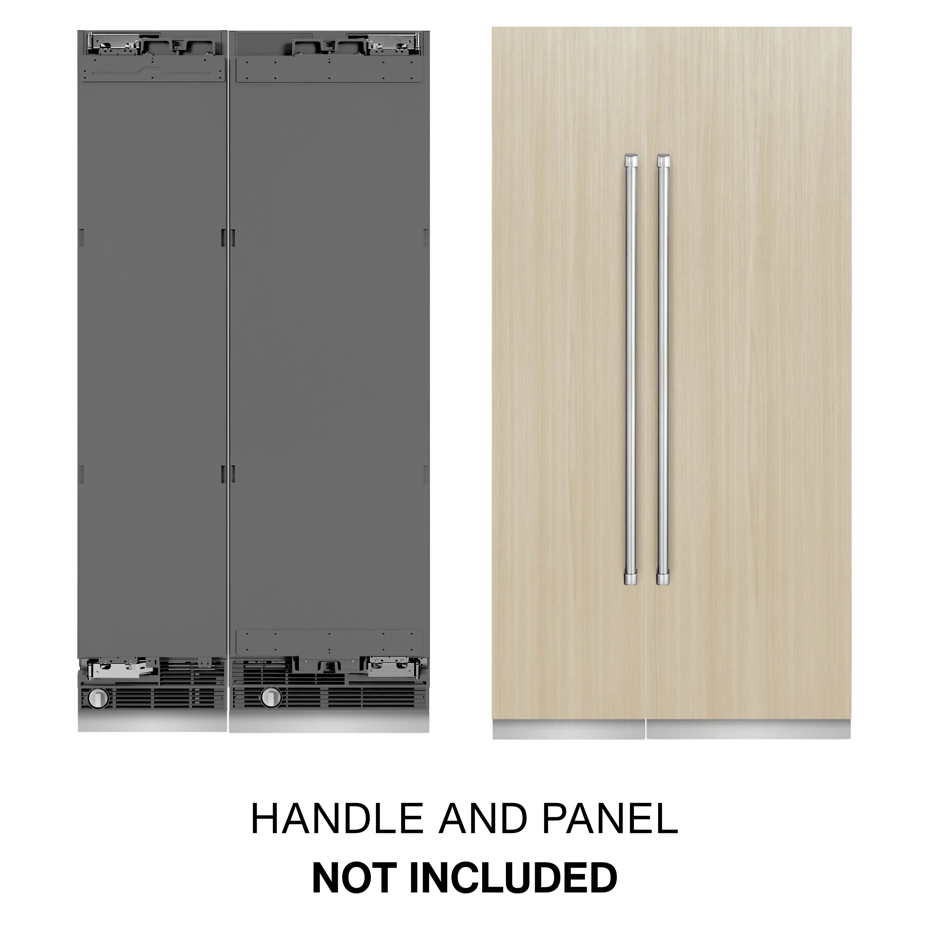 Panel-ready column refrigerator/freezer with dual door panels and handle mounting rails