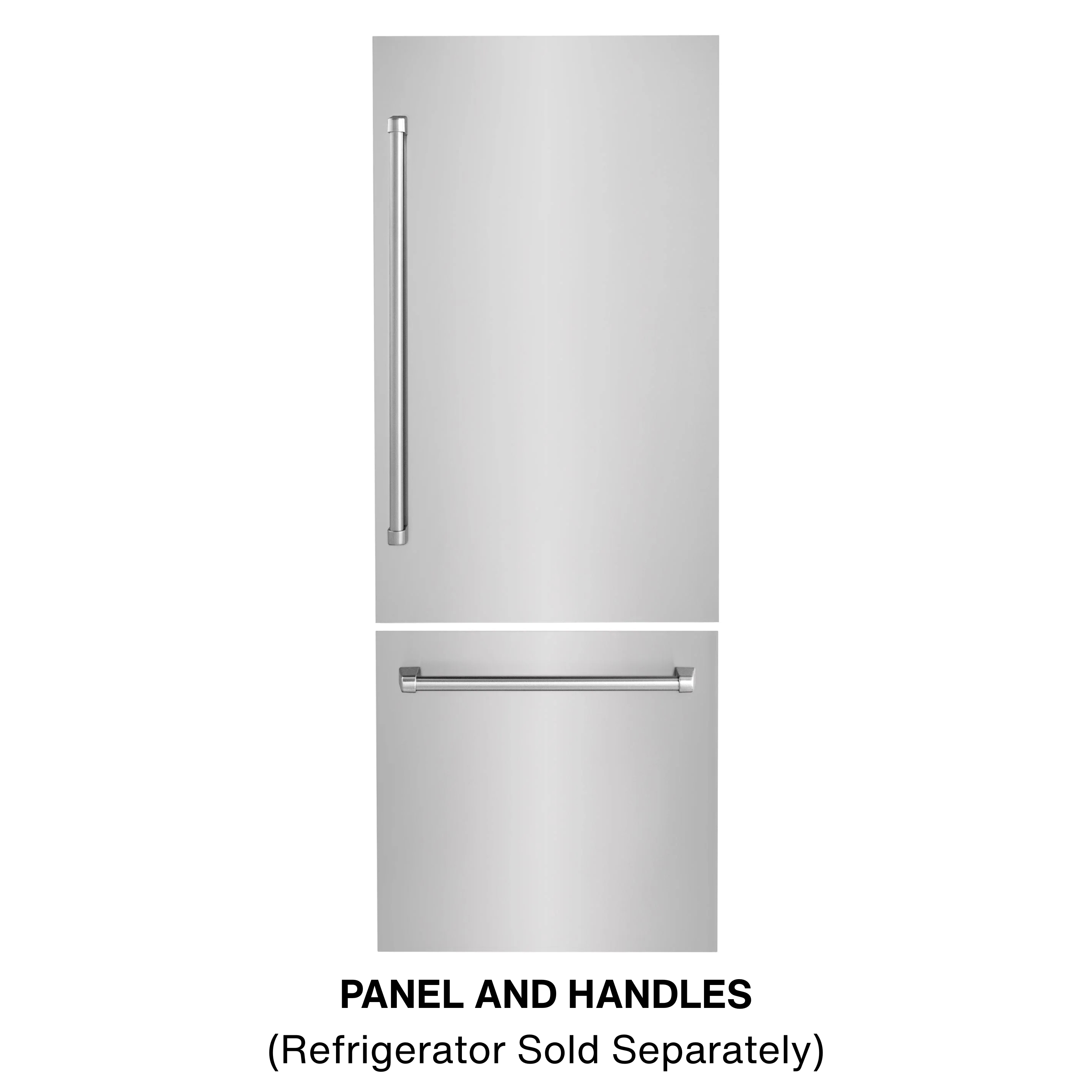Stainless steel refrigerator panel with integrated vertical and horizontal handles