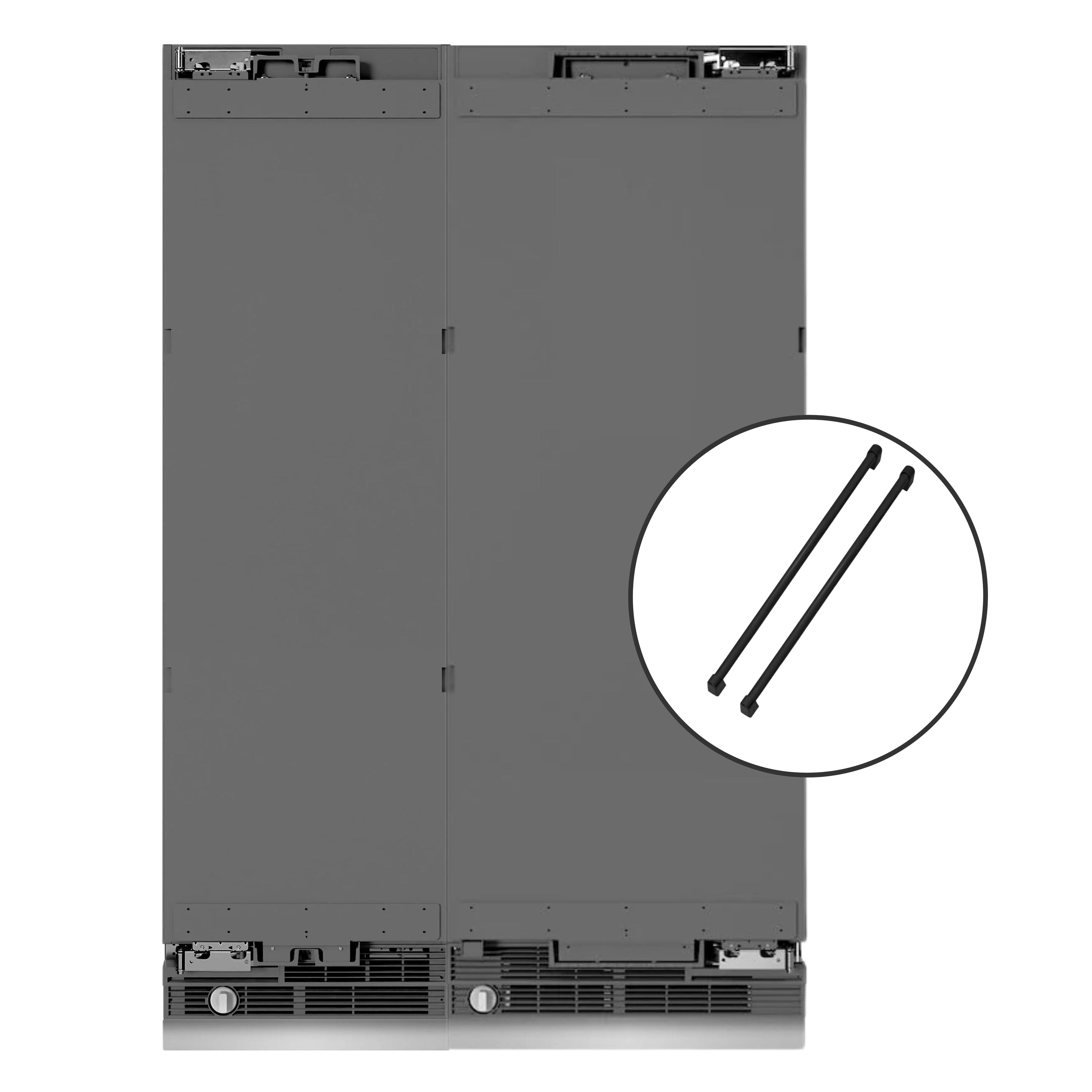 Panel-ready column refrigerator/freezer back panel with two integrated handle rails