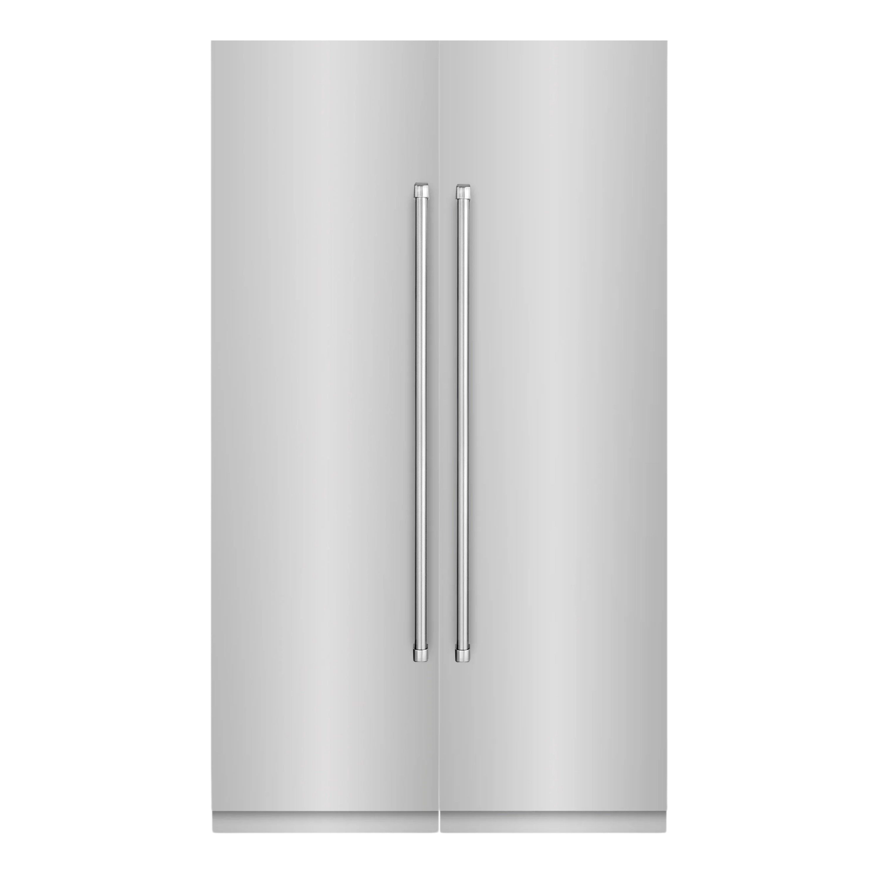 Stainless steel column refrigerator-freezer with dual vertical handles