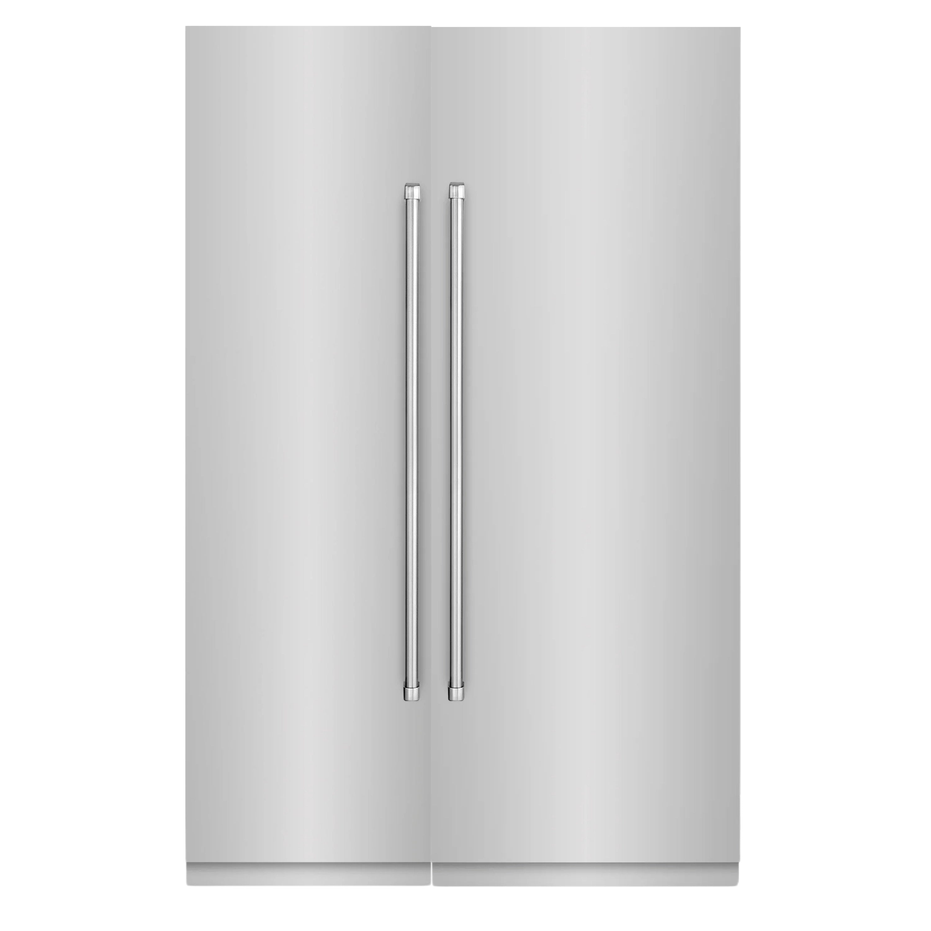 Stainless steel column refrigerator with two vertical handles on the front doors