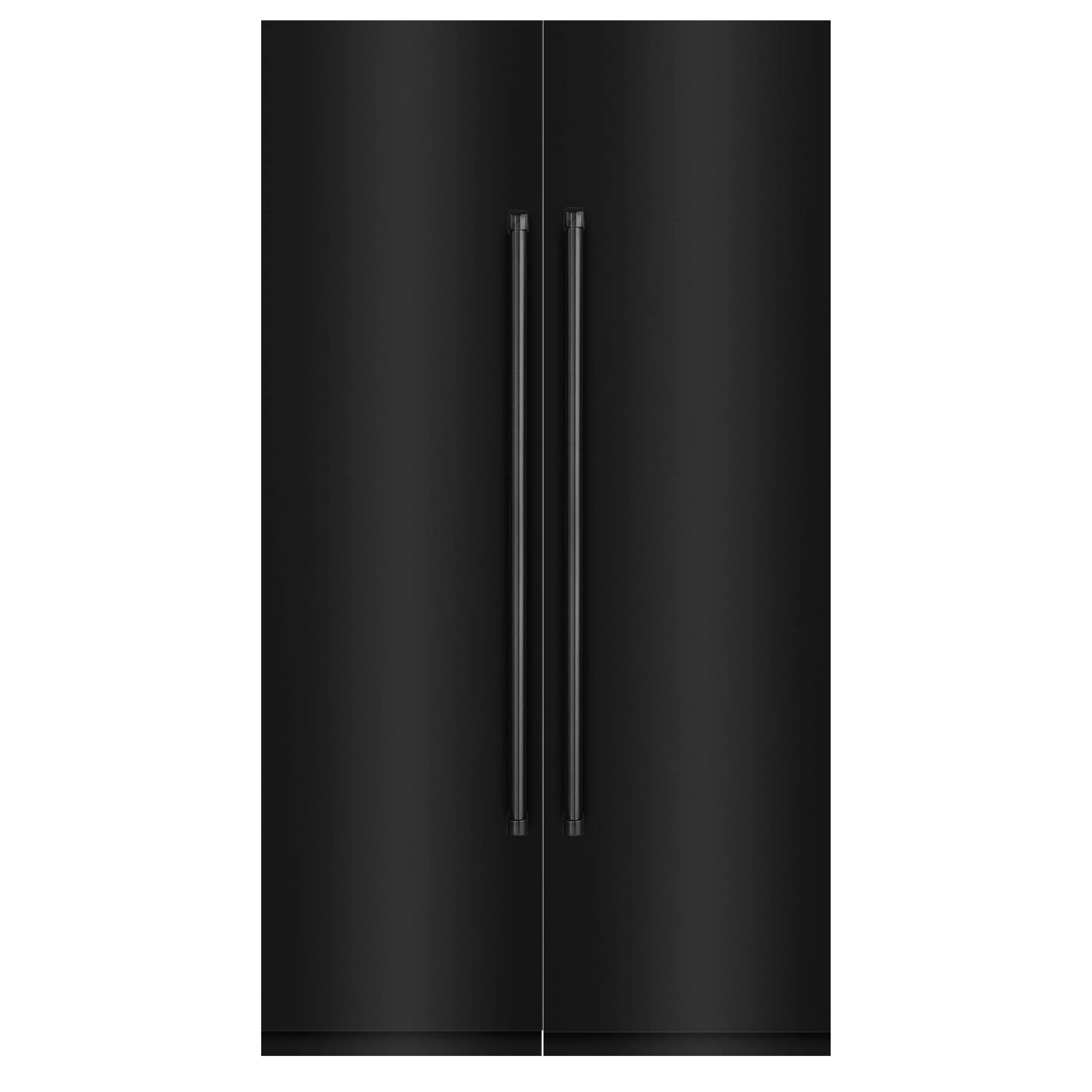 Black stainless double-door refrigerator with vertical handles
