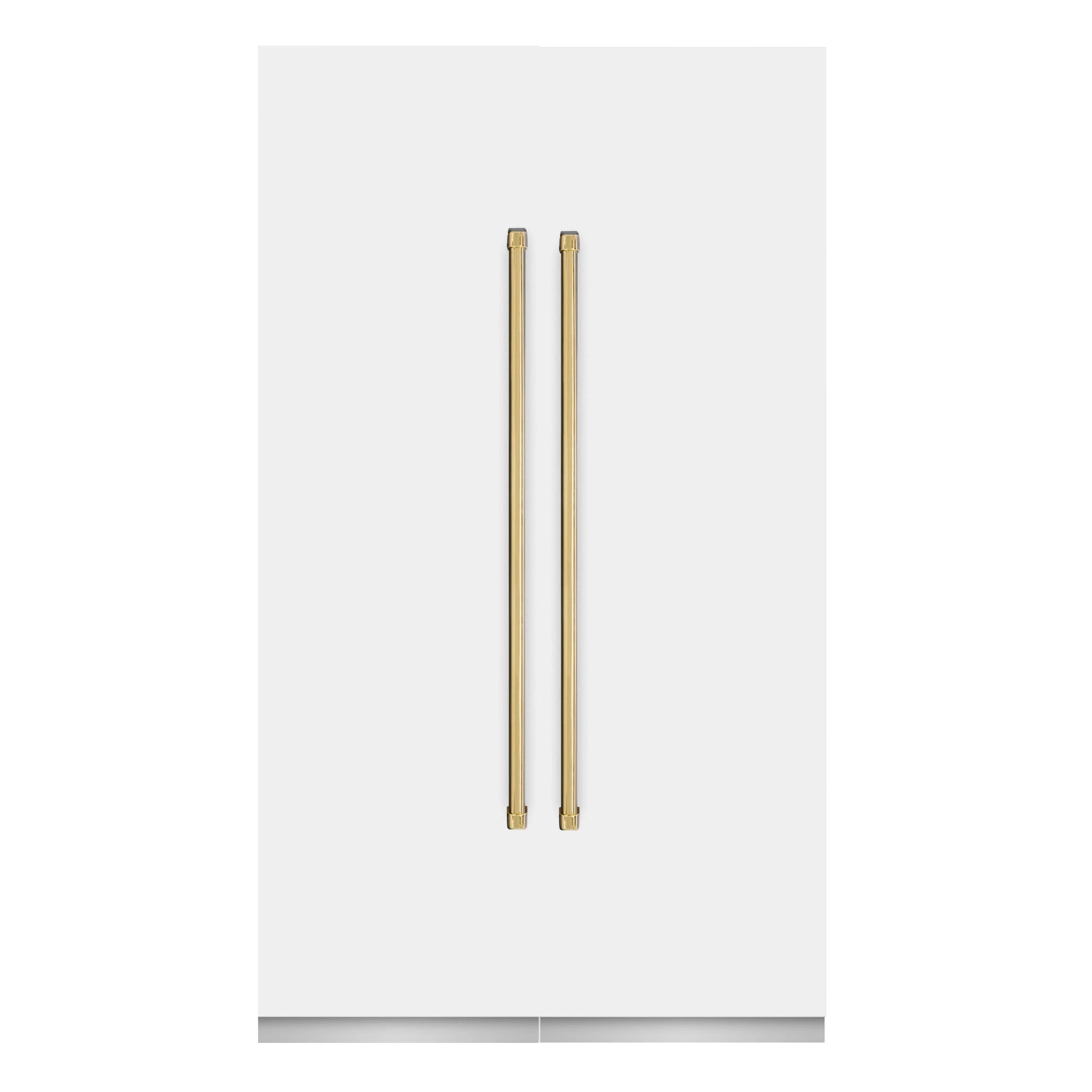 White matte column refrigerator door with two slim gold handles