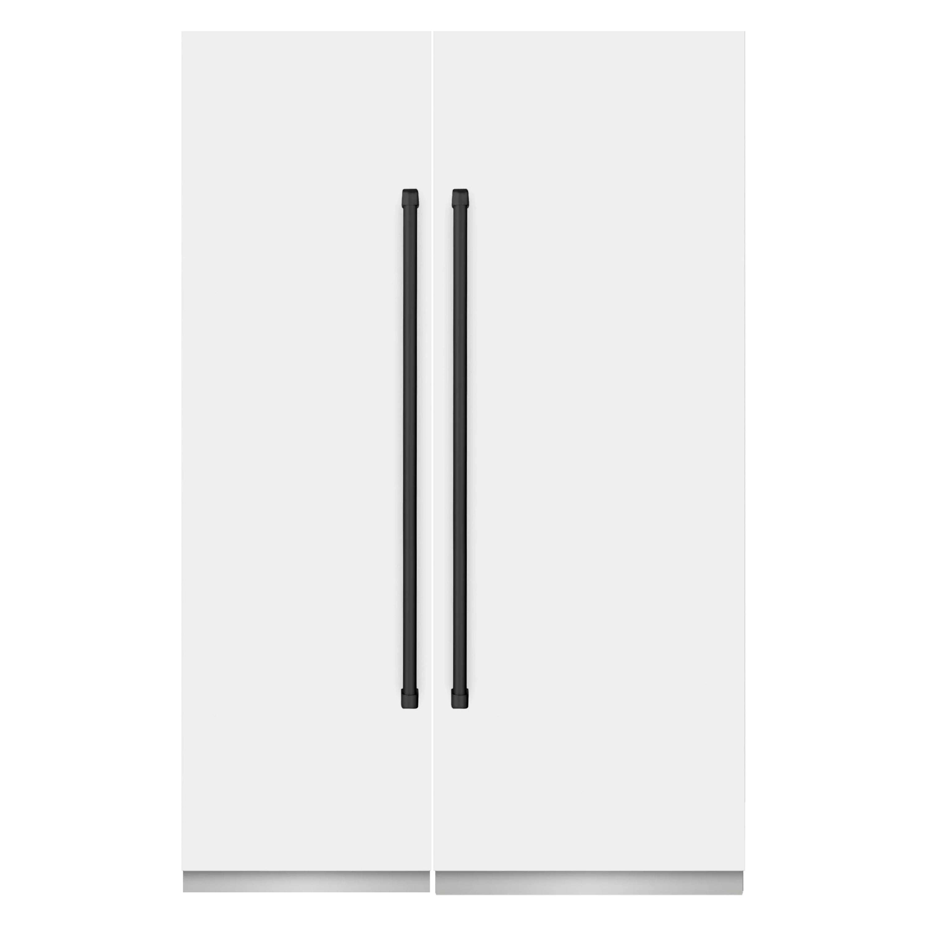 White matte refrigerator doors with matte black vertical handles
