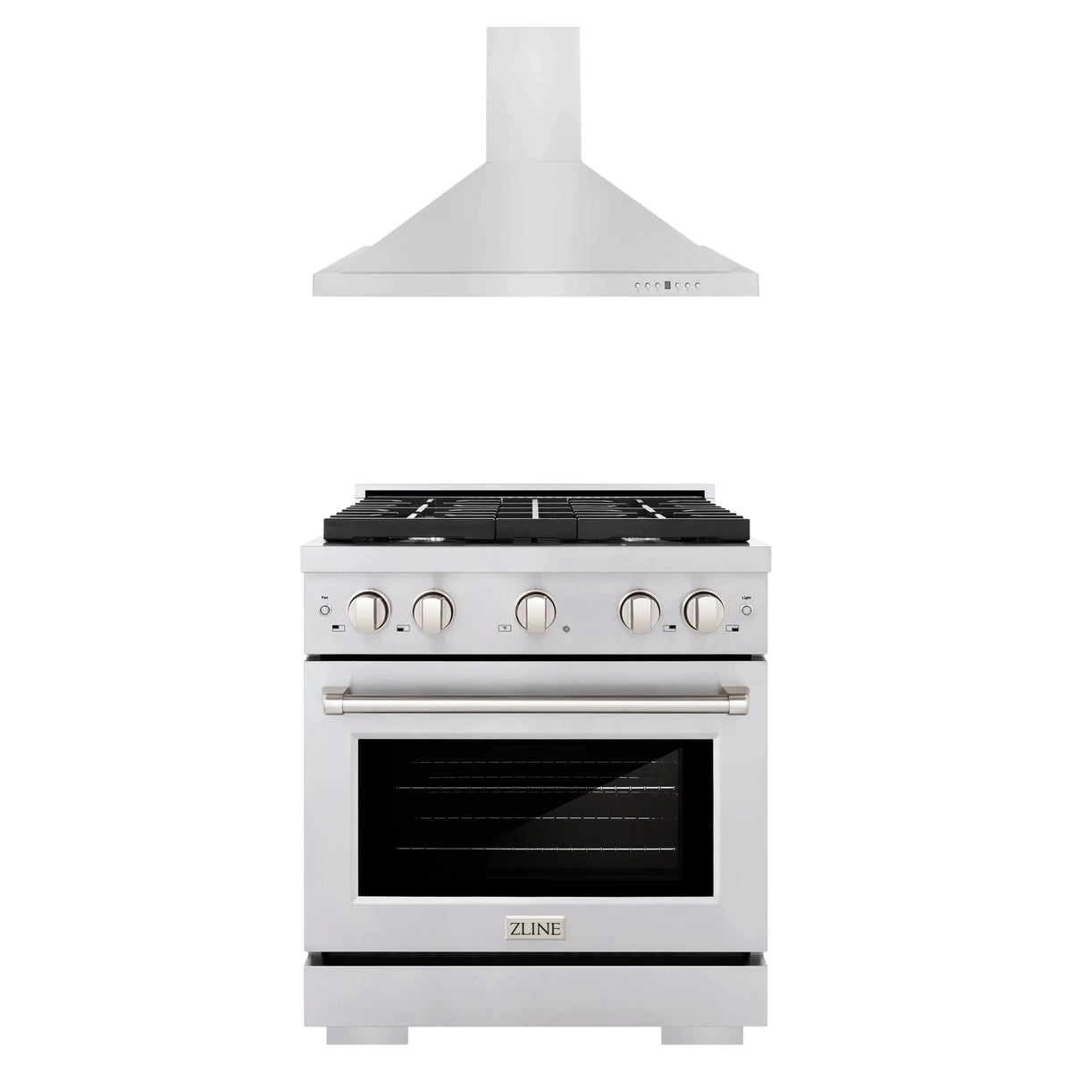 ZLINE 2-Piece Appliance Package - 30-Inch Paramount Dual Fuel Range & Convertible Vent Wall Mount Range Hood in Stainless Steel