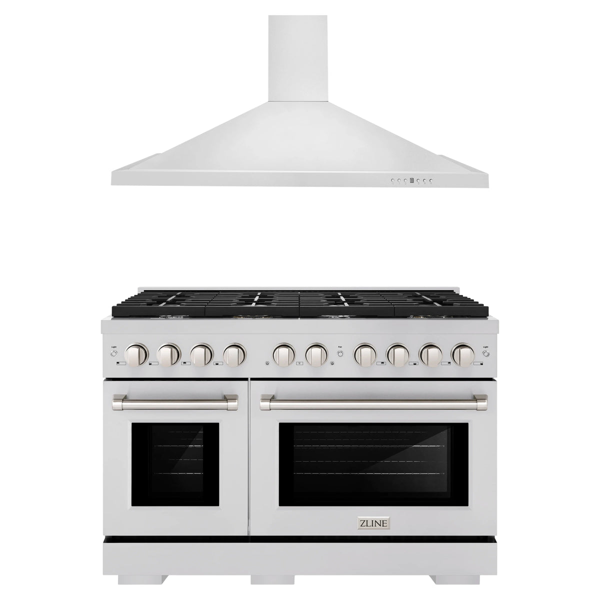 ZLINE 2-Piece Appliance Package - 48-Inch Paramount Dual Fuel Range & Convertible Vent Wall Mount Range Hood in Stainless Steel