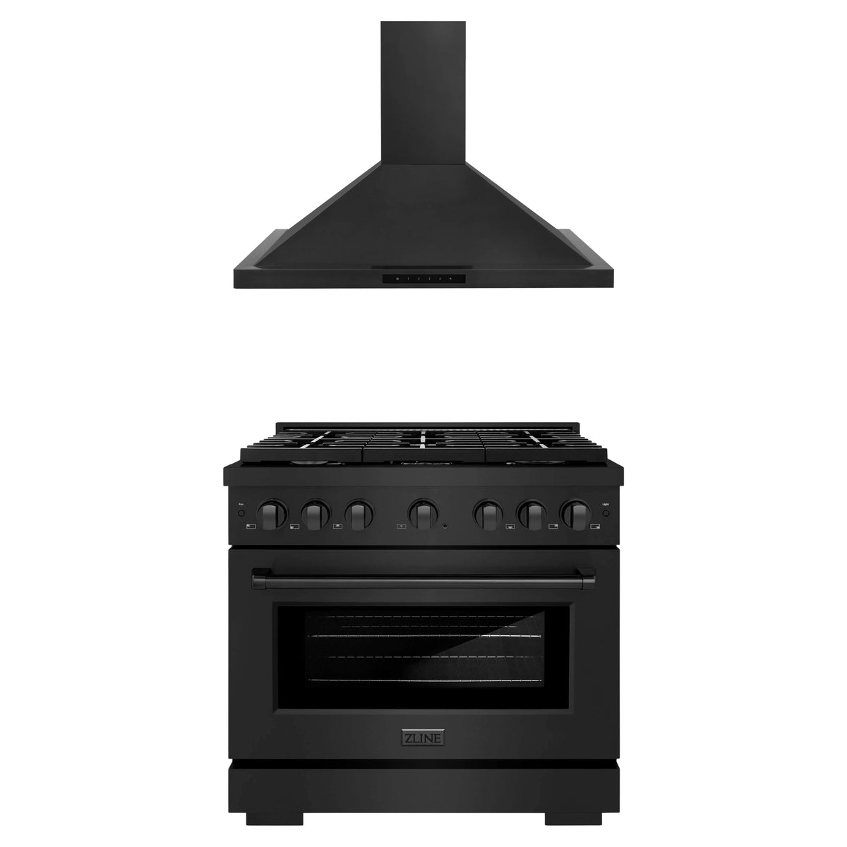 ZLINE 2-Piece Appliance Package - 36-Inch Paramount Dual Fuel Range & Convertible Vent Wall Mount Range Hood in Black Stainless Steel