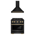 ZLINE Autograph Edition 2-Piece Appliance Package - 30-Inch Paramount Dual Fuel Range & Wall Mount Range Hood in Black Stainless Steel with Gold Accents