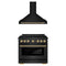 ZLINE Autograph Edition 2-Piece Appliance Package - 36-Inch Paramount Dual Fuel Range & Wall Mount Range Hood in Black Stainless Steel with Champagne Bronze Accents