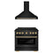 ZLINE Autograph Edition 2-Piece Appliance Package - 36-Inch Paramount Dual Fuel Range & Wall Mount Range Hood in Black Stainless Steel with Gold Accents