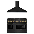 ZLINE Autograph Edition 2-Piece Appliance Package - 48-Inch Paramount Dual Fuel Range & Wall Mount Range Hood in Black Stainless Steel with Champagne Bronze Accents