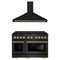 ZLINE Autograph Edition 2-Piece Appliance Package - 48-Inch Paramount Dual Fuel Range & Wall Mount Range Hood in Black Stainless Steel with Champagne Bronze Accents