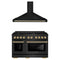 ZLINE Autograph Edition 2-Piece Appliance Package - 48-Inch Paramount Dual Fuel Range & Wall Mount Range Hood in Black Stainless Steel with Gold Accents