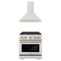 ZLINE Autograph Edition 2-Piece Appliance Package - 30-Inch Paramount Dual Fuel Range & Wall Mount Range Hood in Stainless Steel with Gold Accents