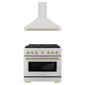 ZLINE Autograph Edition 2-Piece Appliance Package - 36-Inch Paramount Dual Fuel Range & Wall Mount Range Hood in Stainless Steel with Champagne Bronze Accents