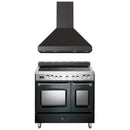 Verona 2-Piece Appliance Package - 36-Inch Electric Range with Double Oven and Wall Mount Range Hood in Black