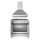 Verona 2-Piece Appliance Package - 36-Inch Electric Range with 5 Radiant Burners and Wall Mount Range Hood in Stainless Steel