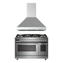 Verona 2-Piece Appliance Package - 48-Inch Dual Fuel Range with 6 Brass Burners and Wall Mount Range Hood in Stainless Steel