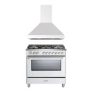 Verona 2-Piece Appliance Package - 36-Inch Gas Range with 5 Sealed Burners and Wall Mount Range Hood in White