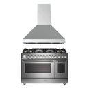 Verona 2-Piece Appliance Package - 48-Gas Range with 6 Brass Burners and Wall Mount Range Hood in Stainless Steel