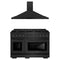 ZLINE 2-Piece Appliance Package - 48-Inch Gas Range and Convertible Wall Mount Hood in Black Stainless Steel