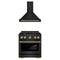 ZLINE Autograph Edition 2-Piece Appliance Package - 30-Inch Gas Range & Wall Mounted Range Hood in Black Stainless Steel with Champagne Bronze Trim
