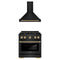 ZLINE Autograph Edition 2-Piece Appliance Package - 30-Inch Gas Range & Wall Mounted Range Hood in Black Stainless Steel with Gold Trim