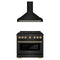 ZLINE Autograph Edition 2-Piece Appliance Package - 36-Inch Gas Range & Wall Mounted Range Hood in Black Stainless Steel with Gold Trim