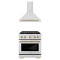 ZLINE Autograph Edition 2-Piece Appliance Package - 30-Inch Gas Range & Wall Mounted Range Hood in Stainless Steel with Champagne Bronze Trim