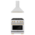 ZLINE Autograph Edition 2-Piece Appliance Package - 30-Inch Gas Range & Wall Mounted Range Hood in Stainless Steel with Gold Trim