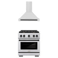 ZLINE Autograph Edition 2-Piece Appliance Package - 30-Inch Gas Range and Wall Mounted Range Hood in Stainless Steel with Matte Black Trim