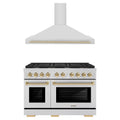 ZLINE Autograph Edition 2-Piece Appliance Package - 48-Inch Gas Range & Wall Mounted Range Hood in Stainless Steel with Gold Trim