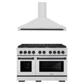 ZLINE Autograph Edition 2-Piece Appliance Package - 48-Inch Gas Range & Wall Mounted Range Hood in Stainless Steel with Matte Black Trim