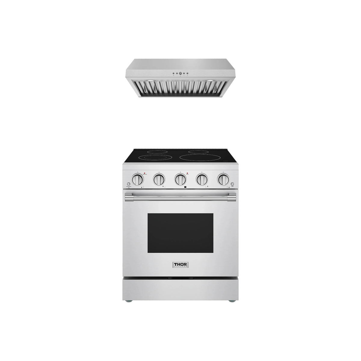 Thor Kitchen 2-Piece Appliance Package - 30-Inch Electric Range & Under Cabinet Hood in Stainless Steel