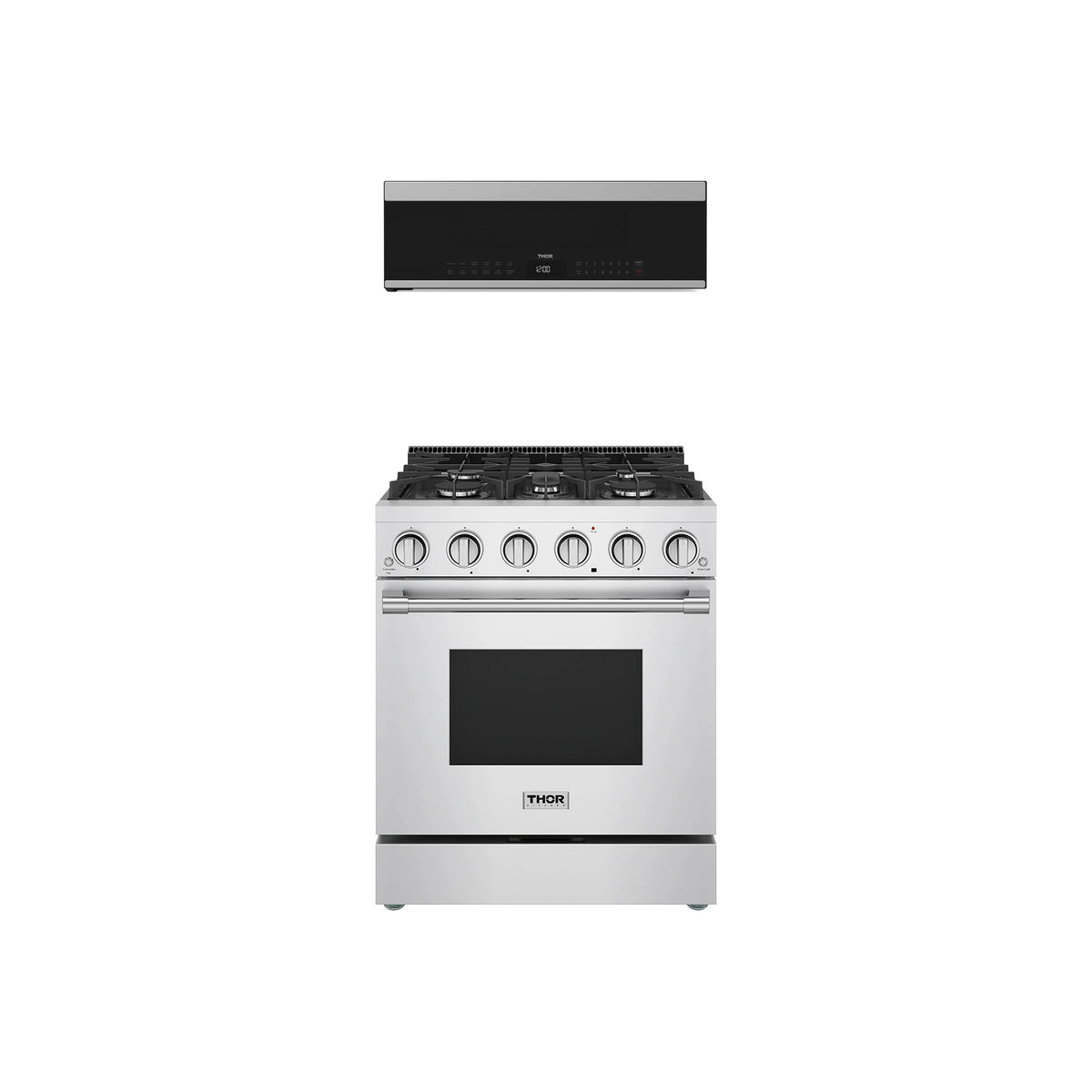 Thor Kitchen 2-Piece Appliance Package - 30-Inch Propane Gas Range & Over-the-Range Microwave in Stainless Steel