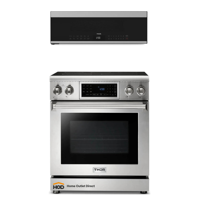 Thor Kitchen 2-Piece Appliance Package - 30-Inch Electric Range and Over-the-Range Microwave & Vent Hood in Stainless Steel