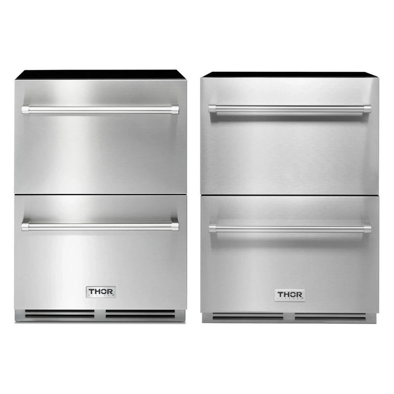 Thor Kitchen 2-Piece Appliance Package - 24-Inch Double Drawer Refrigerator and Freezer Drawer in Stainless Steel